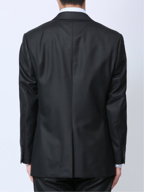 ウール混ウォッシャブル レギュラーフィット 2ボタン2ピーススーツ シャドーストライプ黒