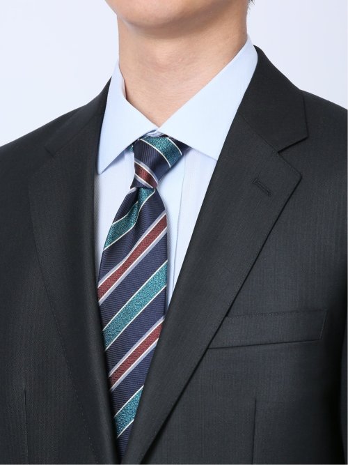 ウール混ウォッシャブル レギュラーフィット 2ボタン2ピーススーツ シャドーストライプ黒