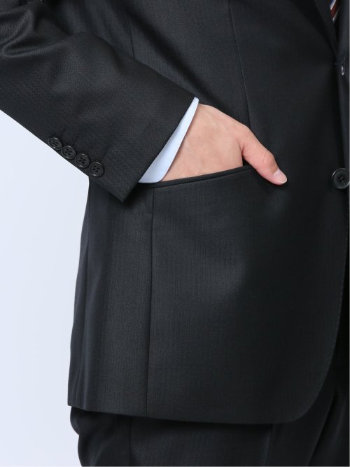 ウール混ウォッシャブル レギュラーフィット 2ボタン2ピーススーツ シャドーストライプ黒