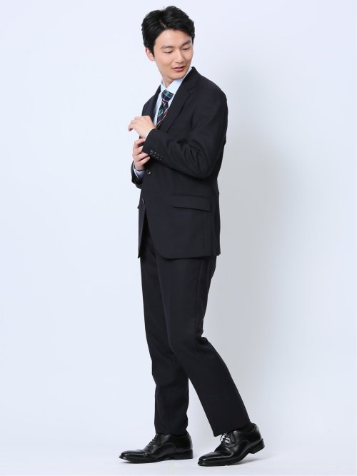 ウール混ウォッシャブル レギュラーフィット 2ボタン2ピーススーツ シャドーチェック紺