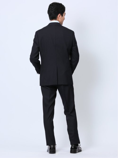 ウール混ウォッシャブル レギュラーフィット 2ボタン2ピーススーツ シャドーチェック紺