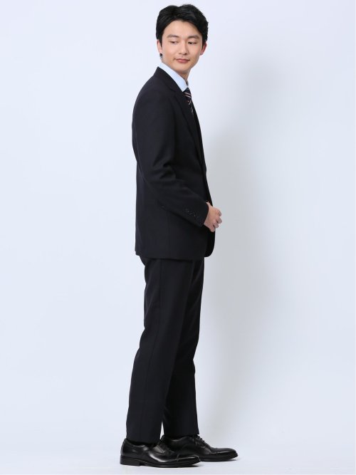 ウール混ウォッシャブル レギュラーフィット 2ボタン2ピーススーツ シャドーチェック紺