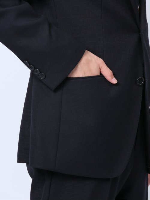 ウール混ウォッシャブル レギュラーフィット 2ボタン2ピーススーツ シャドーチェック紺