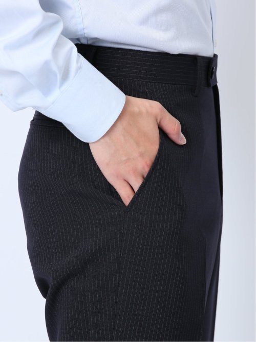 ストレッチウォッシャブル レギュラーフィット 2ボタン2ピーススーツ ストライプ紺