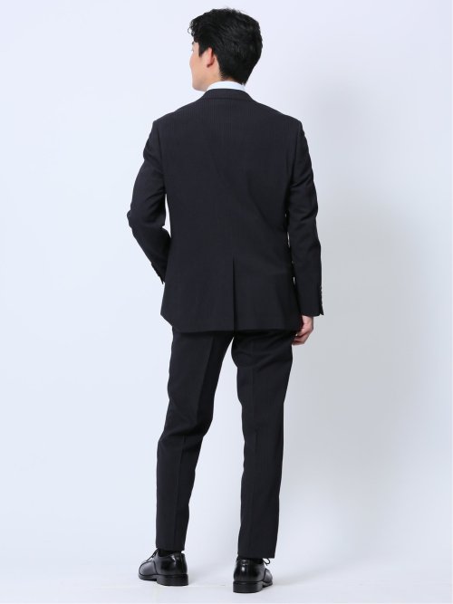 ストレッチウォッシャブル レギュラーフィット 2ボタン2ピーススーツ ストライプ紺