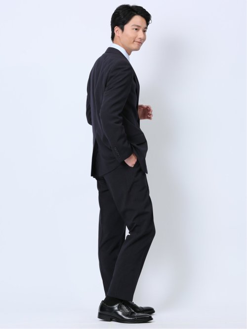 ストレッチウォッシャブル レギュラーフィット 2ボタン2ピーススーツ ストライプ紺