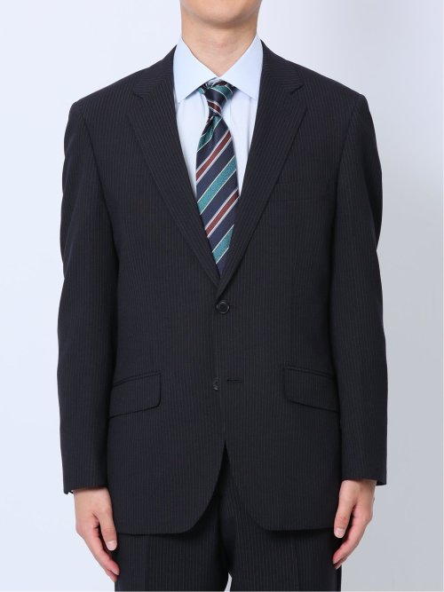 ストレッチウォッシャブル レギュラーフィット 2ボタン2ピーススーツ ストライプ紺