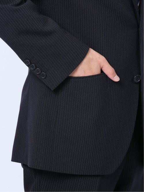 ストレッチウォッシャブル レギュラーフィット 2ボタン2ピーススーツ ストライプ紺