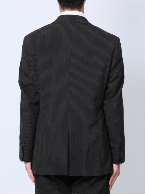 ストレッチウォッシャブル レギュラーフィット 2ボタン2ピーススーツ ストライプ黒