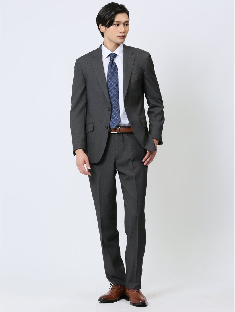 ストレッチウォッシャブル レギュラーフィット 2ボタン2ピーススーツ バーズアイグレー(A4 06グレー): スーツ スーツ