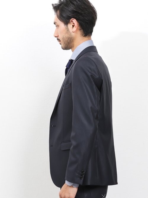 光沢ウール混 スリムフィット3ピーススーツ シャドーストライプ 紺(Y3 75紺): スーツ | TAKA-Q ONLINE SHOP／タカ