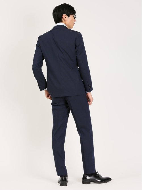ウール混ストレッチ レギュラーフィット 2ボタン2パンツスーツ 無地紺