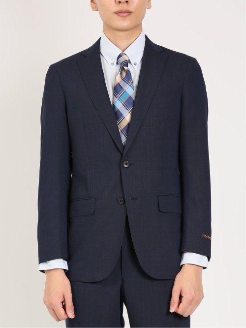 ウール混ストレッチ レギュラーフィット 2ボタン2パンツスーツ 無地紺 ウール調 ストレッチウォッシャブル レギュラーフィット 2ボタン2