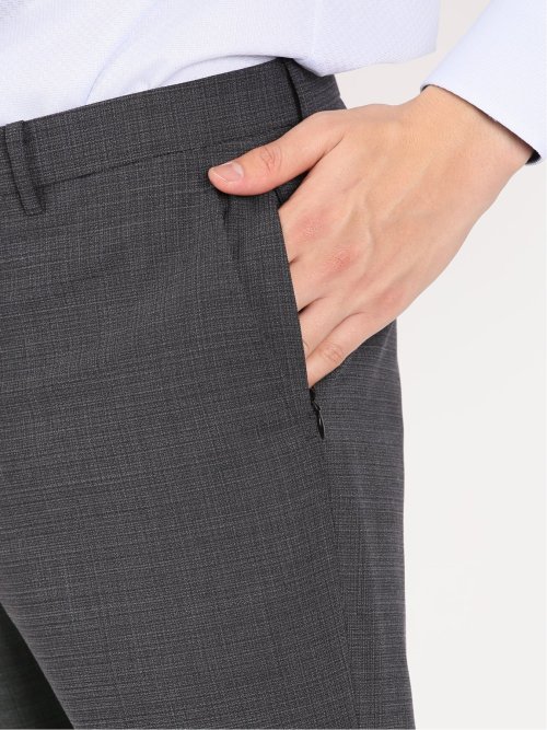 ウール混ストレッチ レギュラーフィット 2ボタン2パンツスーツ 組織柄グレー