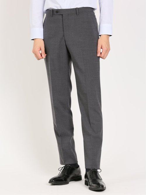 ウール混ストレッチ レギュラーフィット 2ボタン2パンツスーツ 組織柄グレー