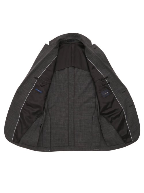 ウール混ストレッチ レギュラーフィット 2ボタン2パンツスーツ 組織柄グレー