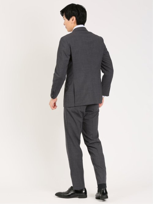 ウール混ストレッチ レギュラーフィット 2ボタン2パンツスーツ 組織柄グレー