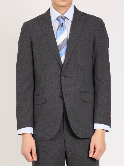 ウール混ストレッチ レギュラーフィット 2ボタン2パンツスーツ 組織柄グレー