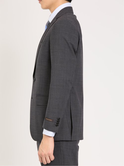 ウール混ストレッチ レギュラーフィット 2ボタン2パンツスーツ 組織柄グレー