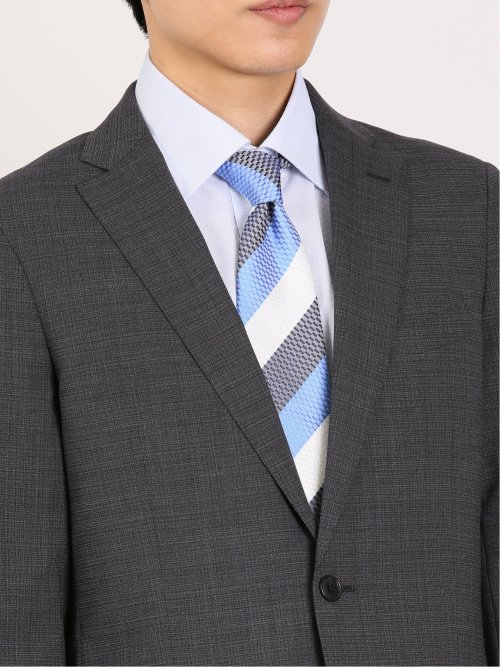 ウール混ストレッチ レギュラーフィット 2ボタン2パンツスーツ 組織柄グレー