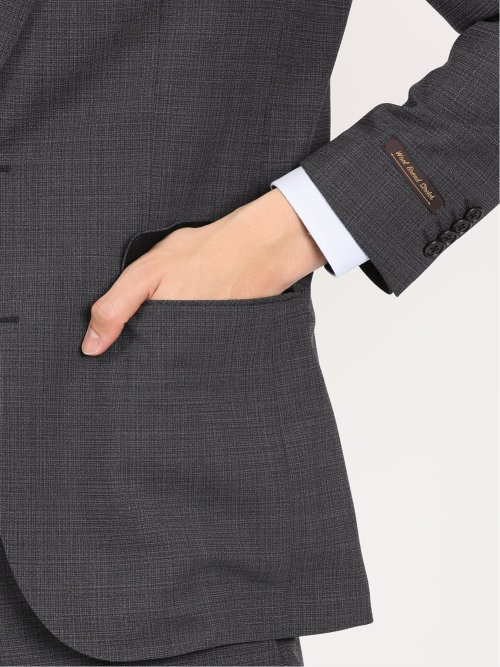 ウール混ストレッチ レギュラーフィット 2ボタン2パンツスーツ 組織柄グレー