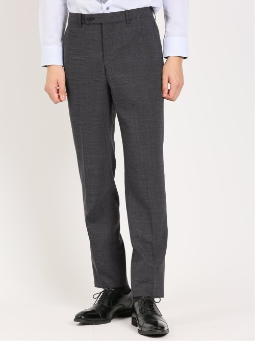 ウール混ストレッチ レギュラーフィット 2ボタン2パンツスーツ 組織柄グレー