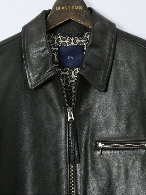 【大きいサイズ】ジーステージ/G-stage シープレザー 衿付き フルジップブルゾン
