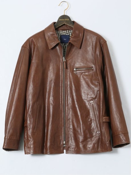 【大きいサイズ】ジーステージ/G-stage シープレザー 衿付き フルジップブルゾン