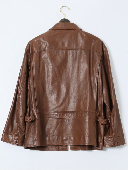 【大きいサイズ】ジーステージ/G-stage シープレザー 衿付き フルジップブルゾン