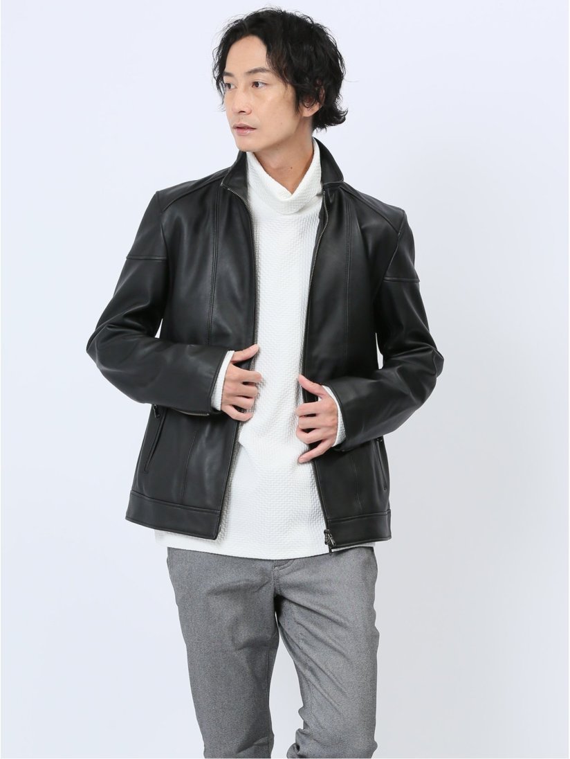 シープレザー シングルライダースジャケット(M 05黒): アウター/コート  