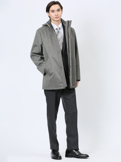 撥水防風 フード着脱 ヘリンボンコート