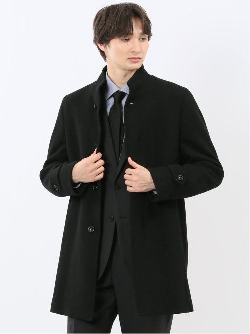 尾州ウール混 スタンドカラーコート カルゼ