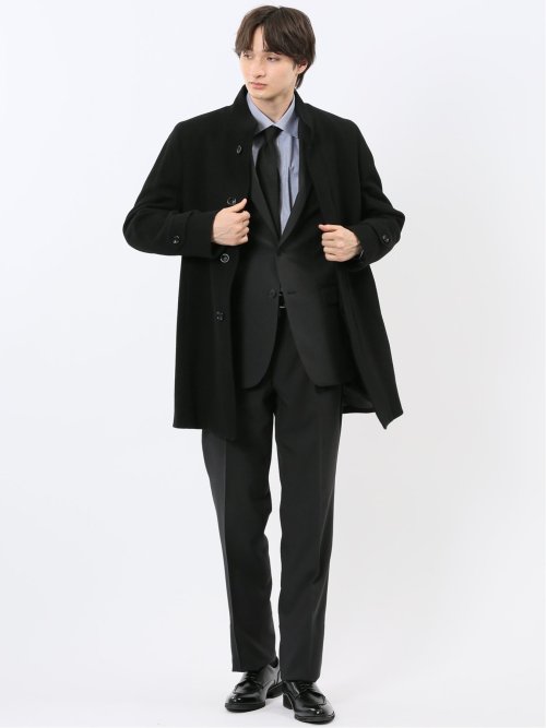 尾州ウール混 スタンドカラーコート カルゼ