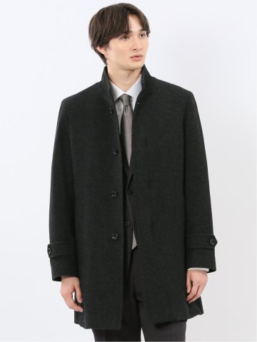 尾州ウール混 スタンドカラーコート カルゼ