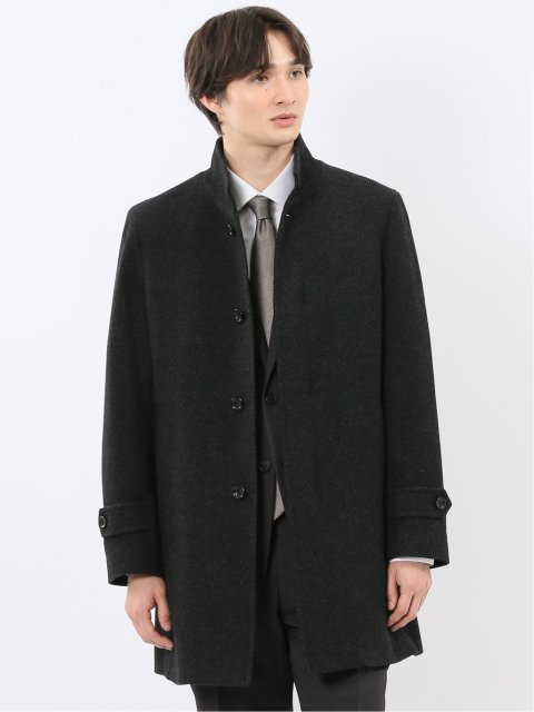 尾州ウール混 スタンドカラーコート カルゼ