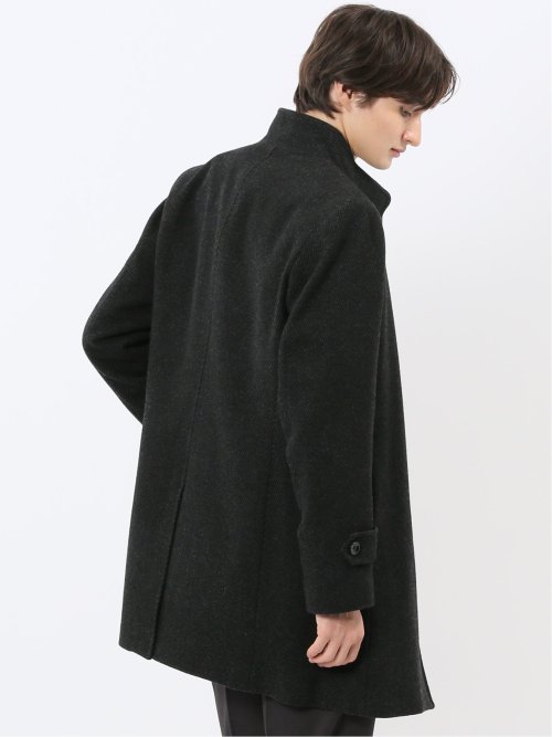 尾州ウール混 スタンドカラーコート カルゼ