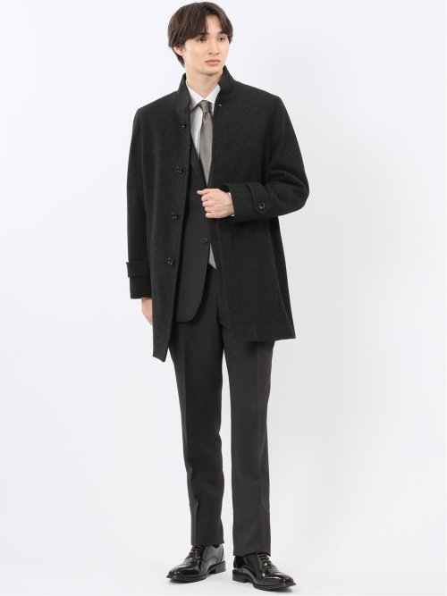 尾州ウール混 スタンドカラーコート カルゼ