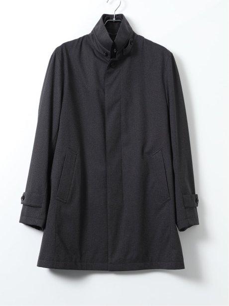 【大きいサイズ】コート メンズ ビジネス ストレッチ 撥水 防風 中綿ライナー スタンドカラー レイヤード 比翼 4ボタン ミドル ドビー
