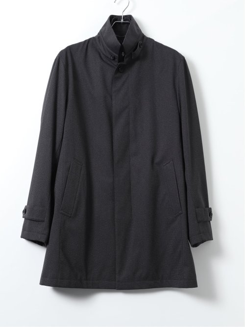 【大きいサイズ】コート メンズ ビジネス ストレッチ 撥水 防風 中綿ライナー スタンドカラー レイヤード 比翼 4ボタン ミドル ドビー