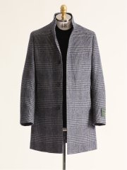 カシミヤ混ウール スタンドコート グレンチェック