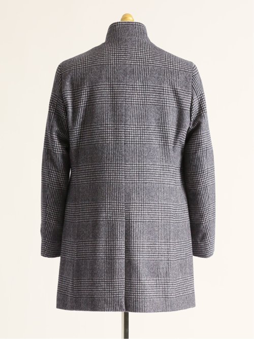 カシミヤ混ウール スタンドコート グレンチェック