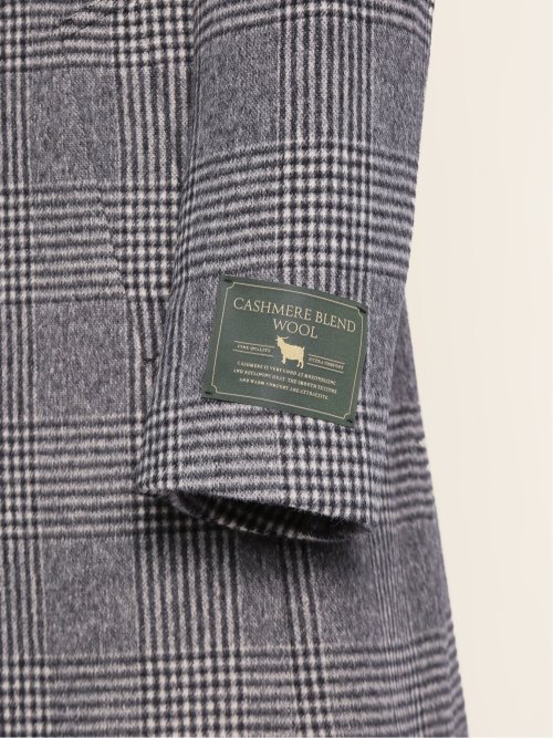 カシミヤ混ウール スタンドコート グレンチェック