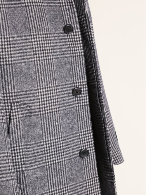 カシミヤ混ウール スタンドコート グレンチェック