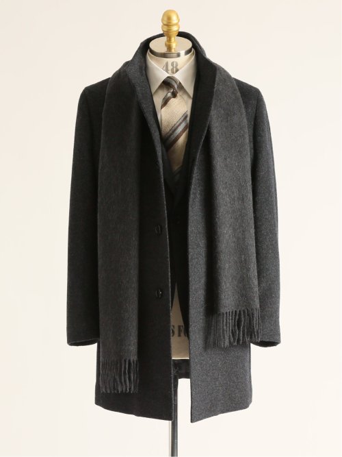 カシミヤ混ウール スタンドコート グレー