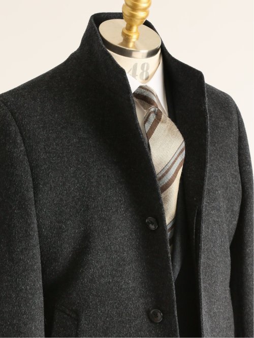 カシミヤ混ウール スタンドコート グレー