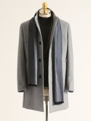 カシミヤ混ウール スタンドコート ライトグレー