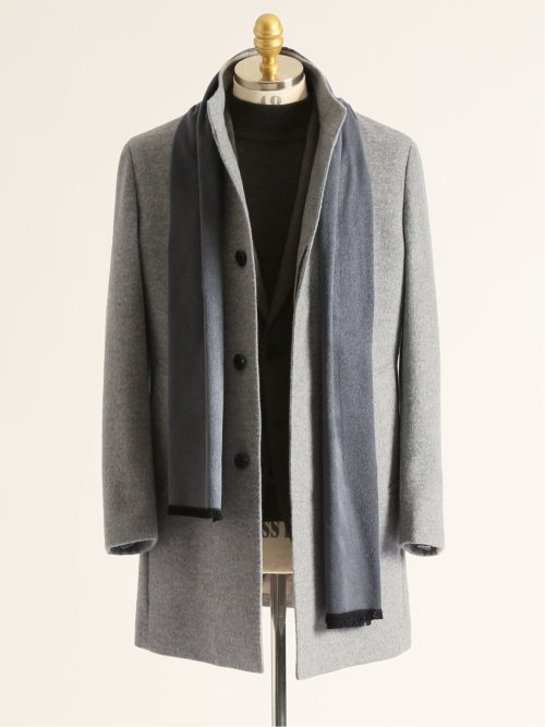 カシミヤ混ウール スタンドコート ライトグレー