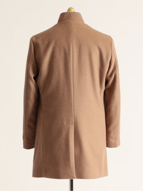 カシミヤ混ウール スタンドコート キャメル