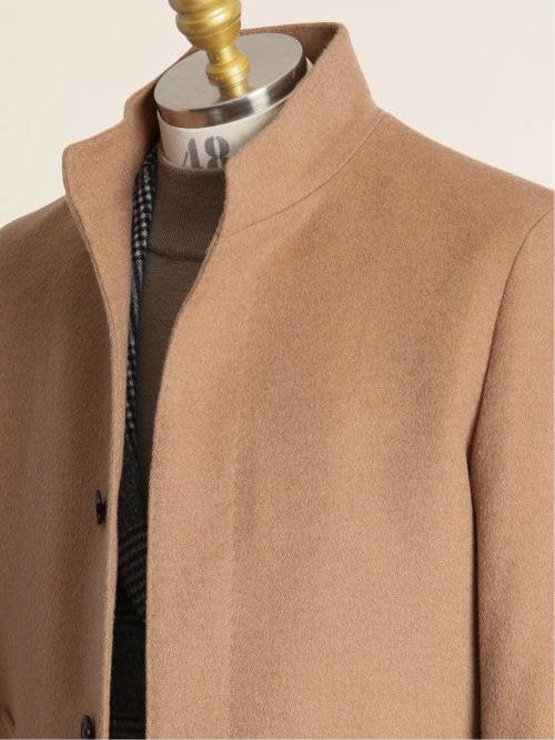 カシミヤ混ウール スタンドコート キャメル