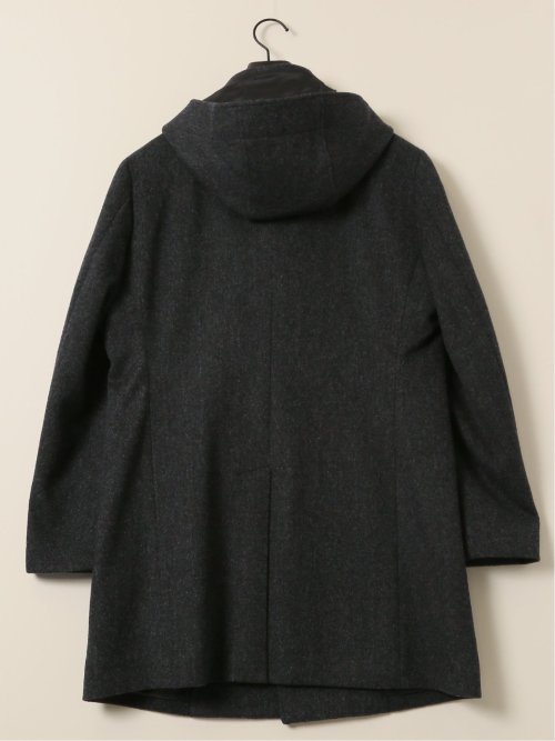 カシミヤ混ウール フードコート ヘリンボングレー